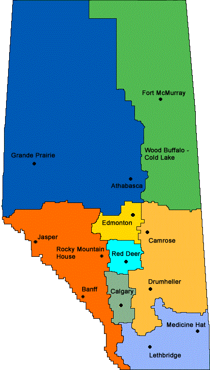 Alberta areas and regions map