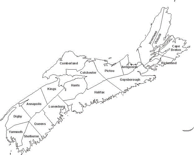 Map of Nova Scotia, Canada